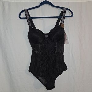 Juicy Couture Medium Black Lace & Mesh Bodysuit NWT